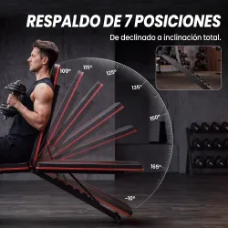 Banco de Musculación Plegable con Respaldo Ajustable 7 Niveles Extensión de Pierna Bandas para Casa Gimnasio Negro - Ogal.Es