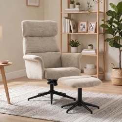 Sillón Relax con Reposapiés Reposacabezas Ajustable Giratorio Reclinable Asiento con Muelles Respaldo Alto Marrón - Ogal.Es