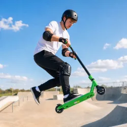 Scooter Acrobático para Trucos con Plataforma de Aluminio Rodamientos ABEC-7 Ruedas 100 mm Manillar 360° Verde - Ogal.Es