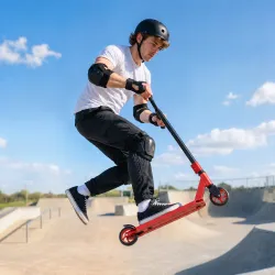 Scooter Acrobático para Trucos con Plataforma de Aluminio Rodamientos ABEC-7 Ruedas 110 mm Manillar 360° Rojo - Ogal.Es