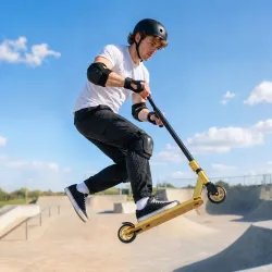 Scooter Acrobático para Trucos con Plataforma de Aluminio Rodamientos ABEC-7 Ruedas 110 mm Manillar 360° Dorado - Ogal.Es