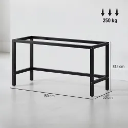Patas de Mesa de Acero Patas para Muebles Industriales con Almohadillas Ajustables y Tornillos 150x50x81,5 cm Negro - Ogal.Es
