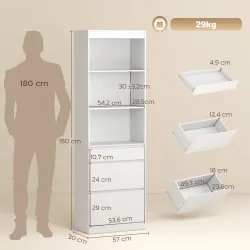 Estantería para Libros Alta y Estrecha Librería 6 Niveles con 3 Cajones 3 Compartimentos Abiertos 57x30x180 cm B... - Ogal.Es