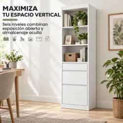 Estantería para Libros Alta y Estrecha Librería 6 Niveles con 3 Cajones 3 Compartimentos Abiertos 57x30x180 cm B... - Ogal.Es