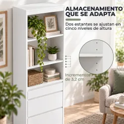 Estantería para Libros Alta y Estrecha Librería 6 Niveles con 3 Cajones 3 Compartimentos Abiertos 57x30x180 cm B... - Ogal.Es
