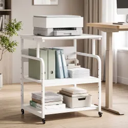 Soporte para Impresora con Ruedas 3 Niveles y Estante Ajustable 60x50x68 cmBlanco - Ogal.Es