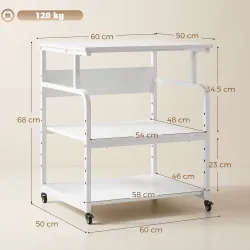 Soporte para Impresora con Ruedas 3 Niveles y Estante Ajustable 60x50x68 cmBlanco - Ogal.Es