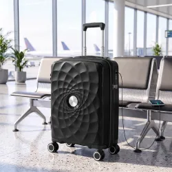 Maleta de Cabina 18" Ligera y Rígida con Puerto USB Cerradura TSA y 4 Ruedas Dobles Giratorias Negro - Ogal.Es