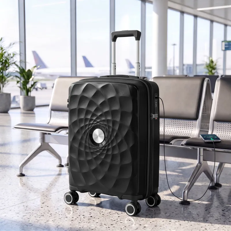 Maleta de Cabina 18" Ligera y Rígida con Puerto USB Cerradura TSA y 4 Ruedas Dobles Giratorias Negro - Ogal.Es
