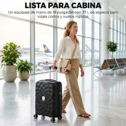 Maleta de Cabina 18" Ligera y Rígida con Puerto USB Cerradura TSA y 4 Ruedas Dobles Giratorias Negro - Ogal.Es