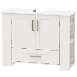 Mueble Bajo Lavabo Estantes en la Puerta Portarrollos Cajón Compartimentos Abiertos para Lavabo sin Pedestal Blanco - Ogal.Es