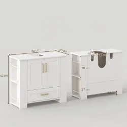 Mueble Bajo Lavabo Estantes en la Puerta Portarrollos Cajón Compartimentos Abiertos para Lavabo sin Pedestal Blanco - Ogal.Es