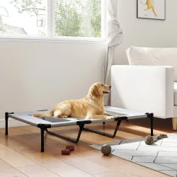Cama Elevada para Perros Grandes Cama para Perros con Zona de Malla Transpirable y Bolsa 122x92x23 cm Gris Claro - Ogal.Es