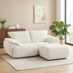Sofá Modular en L de 2 Plazas con Otomana Reversible Sofá de Chenilla con Asiento Ancho No Requiere Montaje Crema - Ogal.Es