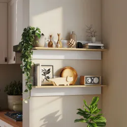 Set de 2 Estantes de Pared Flotantes de 80 cm para Sala de Estar Entrada Dormitorio Carga 3 kg Blanco y Natural - Ogal.Es