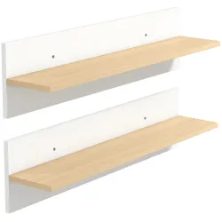 Set de 2 Estantes de Pared Flotantes de 80 cm para Sala de Estar Entrada Dormitorio Carga 3 kg Blanco y Natural - Ogal.Es