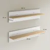 Set de 2 Estantes de Pared Flotantes de 80 cm para Sala de Estar Entrada Dormitorio Carga 3 kg Blanco y Natural - Ogal.Es