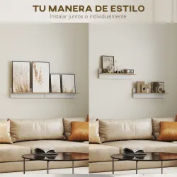 Set de 2 Estantes de Pared Flotantes de 80 cm para Sala de Estar Entrada Dormitorio Carga 3 kg Blanco y Natural - Ogal.Es