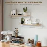 Set de 2 Estantes de Pared Flotantes de 80 cm para Sala de Estar Entrada Dormitorio Carga 3 kg Blanco y Natural - Ogal.Es