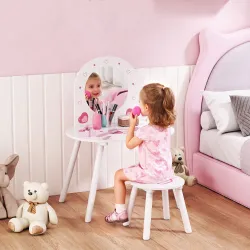 Tocador Infantil con Taburete y Espejo Tocador para Niñas con Dibujos de Corazones para Niños y Niñas de 3-6 Año... - Ogal.Es
