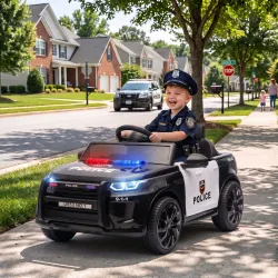 Coche Eléctrico para Niños de Policía 12V Mando a Distancia 2,4 G 2 Motores Arranque Suave Sirena Luces Música N... - Ogal.Es