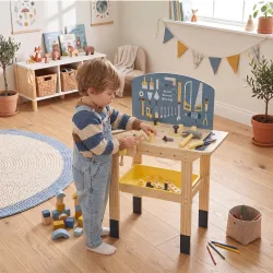 Banco de Herramientas para Niños de Madera 28 Accesorios Caja de Almacenaje Juguete para 3 a 8 años Natural - Ogal.Es