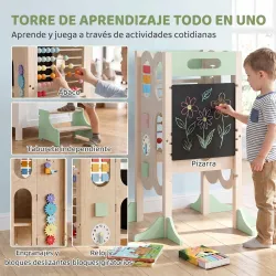 Torre de Aprendizaje 6 en 1 Montessori Plegable 3 Alturas con Pizarra Ábaco Reloj Escalones Desmontables 2-6 Año... - Ogal.Es