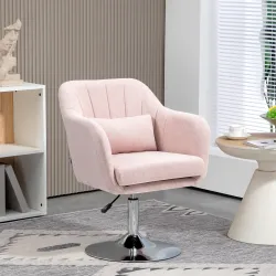 Sillón para Salón Giratorio 360° con Altura Ajustable Respaldo Envolvente Reposabrazos y Cojín 60x60x79-91 cm Rosa - Ogal.Es