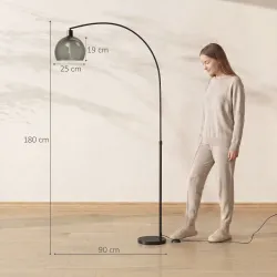 Lámpara de Pie Arco Lámpara de Pie para Salón con Pantalla Ajustable Base de Mármol Negro y Gris Ahumado - Ogal.Es