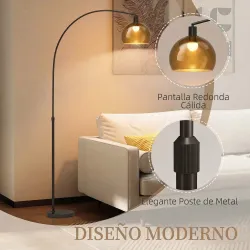 Lámpara de Pie Arco Lámpara de Pie para Salón con Pantalla Ajustable Base de Mármol Negro y Gris Ahumado - Ogal.Es