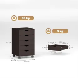 Cajonera Oficina con Ruedas y 5 Cajones Archivador Móvil para Estudio Salón 40x40x68,5 cm Marrón - Ogal.Es