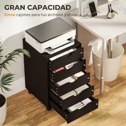 Cajonera Oficina con Ruedas y 5 Cajones Archivador Móvil para Estudio Salón 40x40x68,5 cm Marrón - Ogal.Es