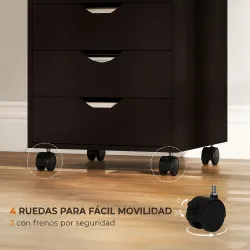 Cajonera Oficina con Ruedas y 5 Cajones Archivador Móvil para Estudio Salón 40x40x68,5 cm Marrón - Ogal.Es