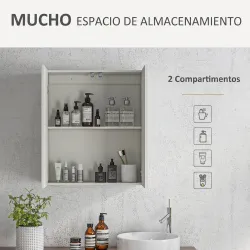 Armario de Baño con Espejo de Pared con 2 Puertas y Estante Ajustable Cierre Suave 60x15x70 cm Blanco - Ogal.Es