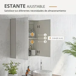 Armario de Baño con Espejo de Pared con 2 Puertas y Estante Ajustable Cierre Suave 60x15x70 cm Blanco - Ogal.Es