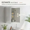 Armario de Baño con Espejo de Pared con 2 Puertas y Estante Ajustable Cierre Suave 60x15x70 cm Blanco - Ogal.Es