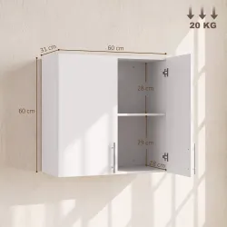 Armario de Baño de Pared Mueble de Baño Colgar Moderno 2 Puertas de Alto Brillo Estante Ajustable 60x31x60 cm Bl... - Ogal.Es