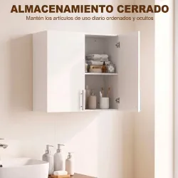 Armario de Baño de Pared Mueble de Baño Colgar Moderno 2 Puertas de Alto Brillo Estante Ajustable 60x31x60 cm Bl... - Ogal.Es