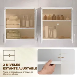 Armario de Baño de Pared Mueble de Baño Colgar Moderno 2 Puertas de Alto Brillo Estante Ajustable 60x31x60 cm Bl... - Ogal.Es