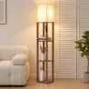 Lámpara de Pie con 3 Estantes Luz LED Regulable Control Táctil y Remoto Pantalla de Tela Bombilla Incluida Marrón - Ogal.Es