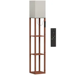Lámpara de Pie con 3 Estantes Luz LED Regulable Control Táctil y Remoto Pantalla de Tela Bombilla Incluida Marrón - Ogal.Es