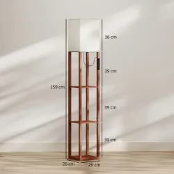 Lámpara de Pie con 3 Estantes Luz LED Regulable Control Táctil y Remoto Pantalla de Tela Bombilla Incluida Marrón - Ogal.Es