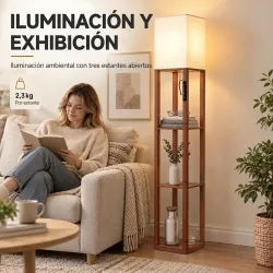 Lámpara de Pie con 3 Estantes Luz LED Regulable Control Táctil y Remoto Pantalla de Tela Bombilla Incluida Marrón - Ogal.Es
