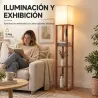 Lámpara de Pie con 3 Estantes Luz LED Regulable Control Táctil y Remoto Pantalla de Tela Bombilla Incluida Marrón - Ogal.Es