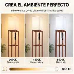 Lámpara de Pie con 3 Estantes Luz LED Regulable Control Táctil y Remoto Pantalla de Tela Bombilla Incluida Marrón - Ogal.Es