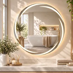 Espejo de Baño Redondo con Luces LED 60x60 cm Espejo de Pared Antivaho Memoria 3 Temperaturas de Color Brillo Aj... - Ogal.Es