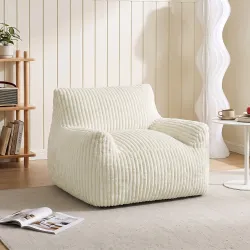 Sillón de Suelo de Pana con Respaldo Reposabrazos Acolchado Grueso Sin Estructura Sin Montaje Blanco Crema - Ogal.Es
