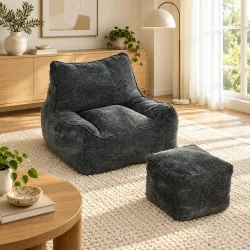 Sillón de Suelo con Reposapiés en Chenilla Sin Estructura con Respaldo Reposabrazos Acolchado Grueso Sin Montaje... - Ogal.Es