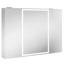 Armario de Baño con Espejo de LED Toma de Corriente 3 Puertas Antivaho Estantes Ajustables de Vidrio Templado Bl... - Ogal.Es