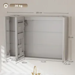 Armario de Baño con Espejo de LED Toma de Corriente 3 Puertas Antivaho Estantes Ajustables de Vidrio Templado Bl... - Ogal.Es